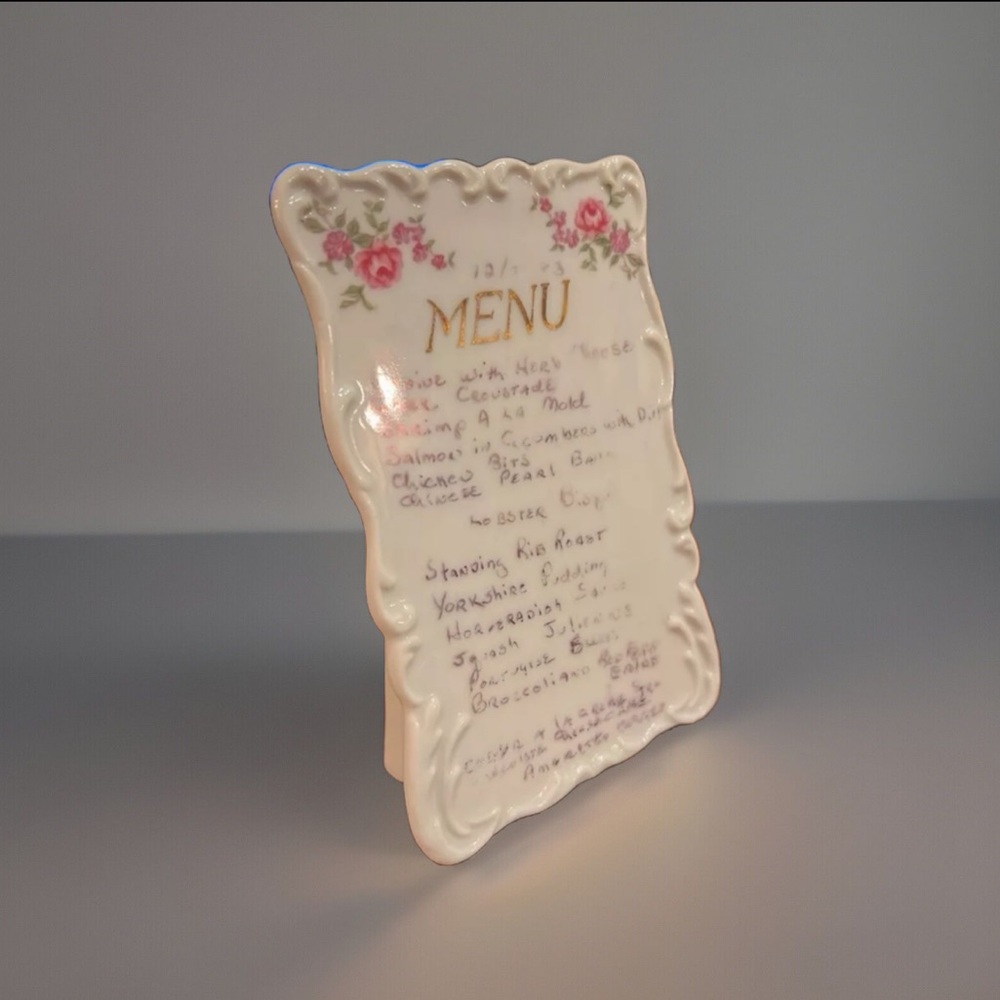 💰💰💰 S O L D 💰💰💰   Vintage Victorian Style Handpainted Porcelain Menu